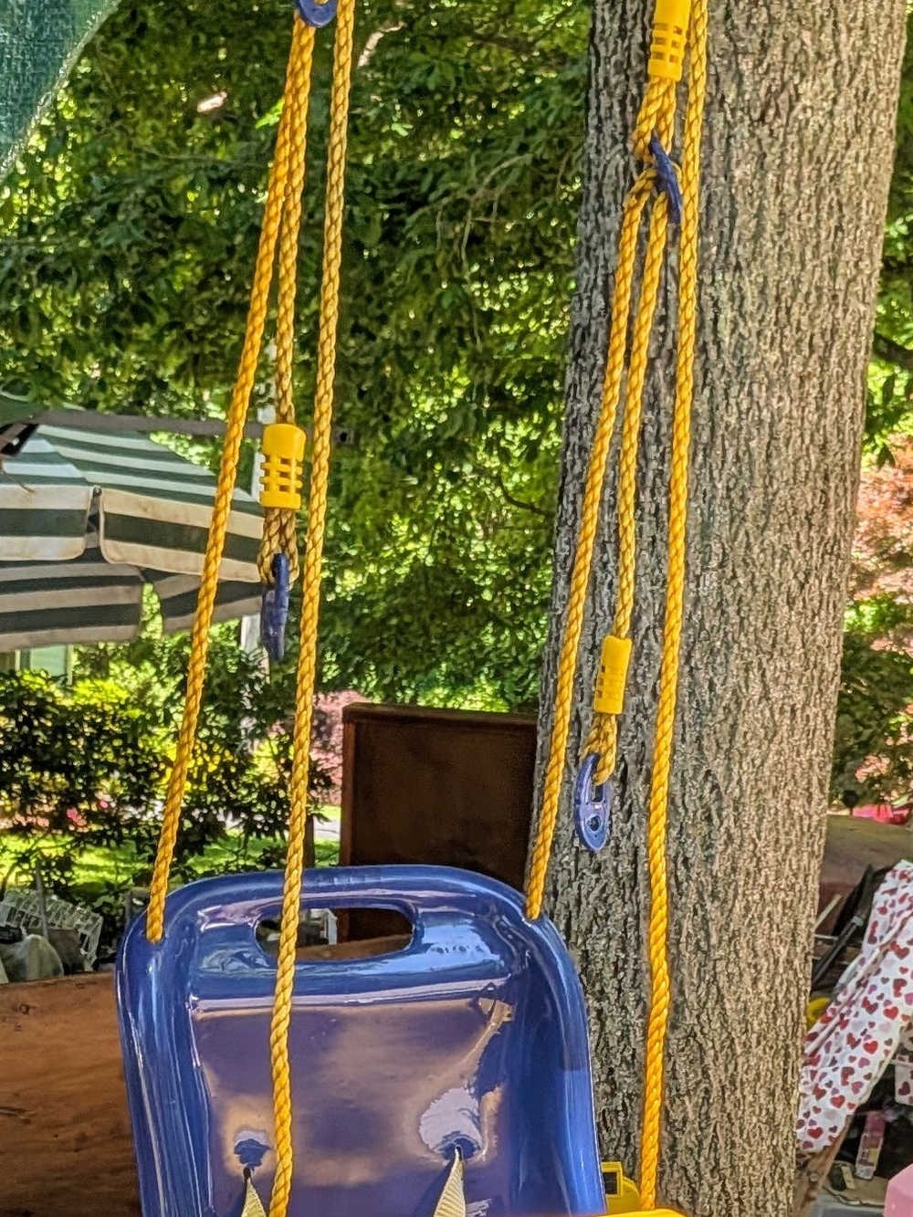 Blue Plastic Toddler Swing with Yellow Rope